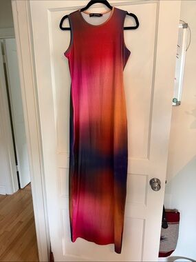 Finesse Sleeveless Ombre Maxi Dress in Pink, Orange & Blue